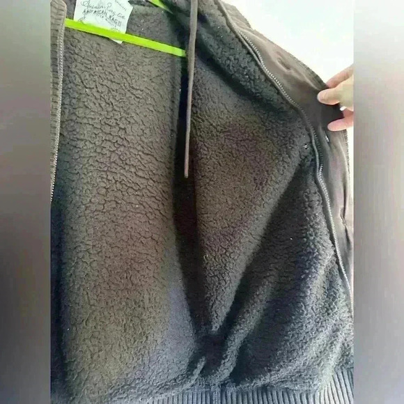 American Rag CEI Fleece Lined Cable Knit Brown Hooded Cardigan Zip Button close - Picture 11 of 15